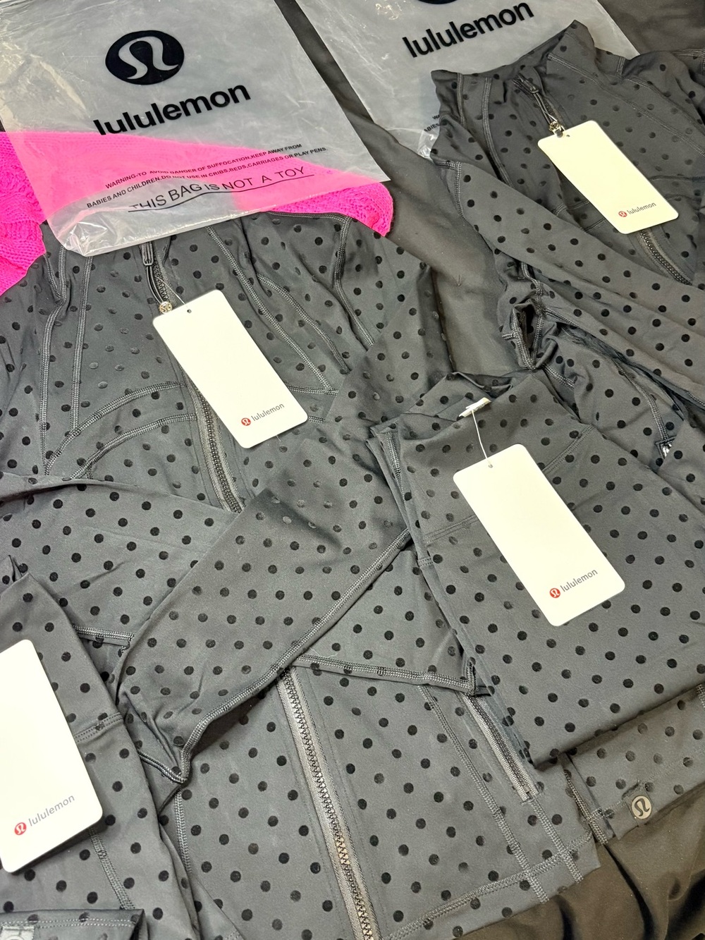 lululemon athletica Black Polka Dot Bomber Jacket